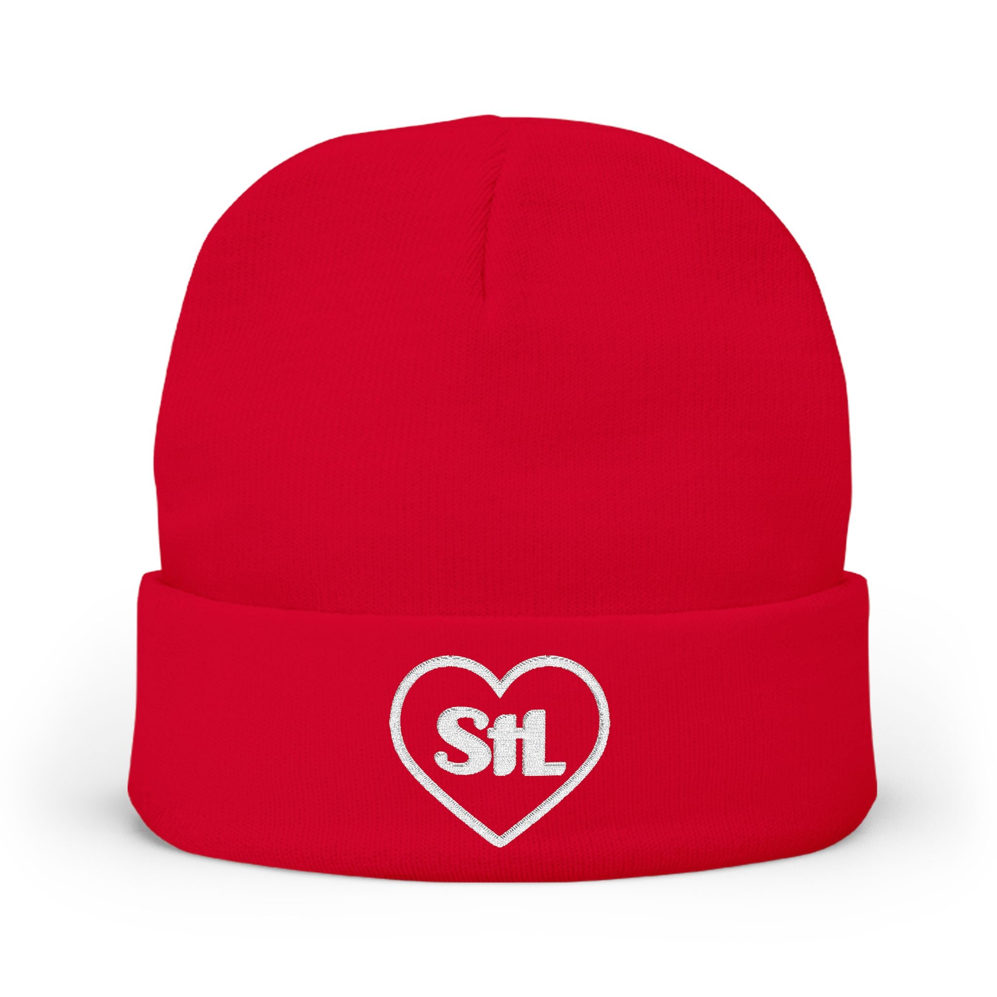 Heart "StL" Knit Beanie - Red