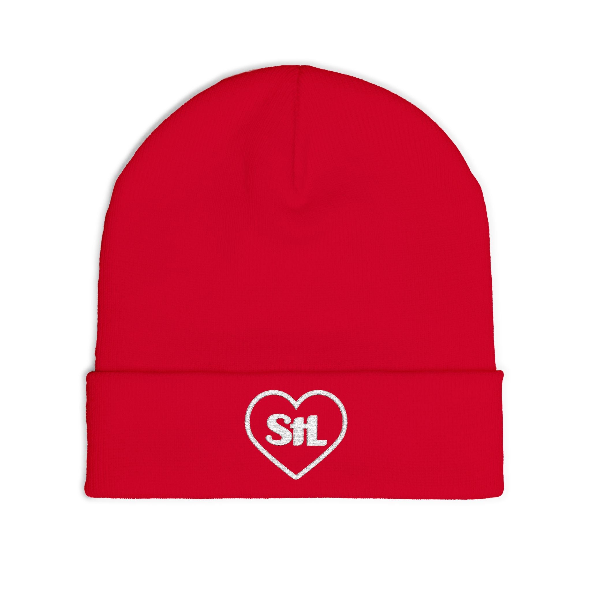 Heart "StL" Knit Beanie - Red