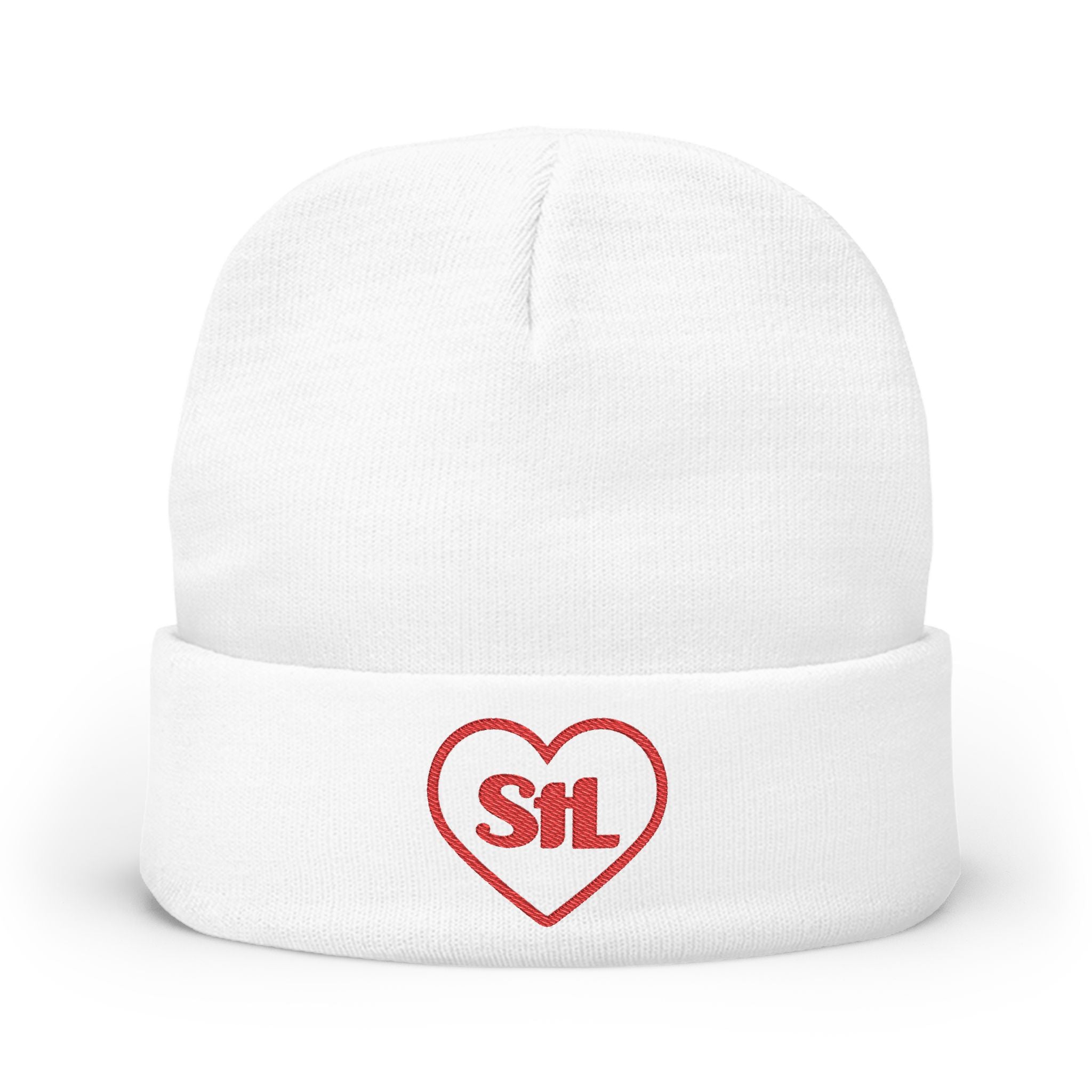 Heart "StL" Knit Beanie - White